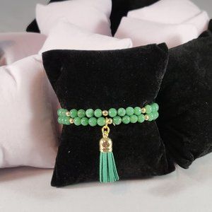 Green Jade Bracelet with Gold Accent by Natalie Queen Creations Size 6
